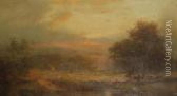 Sunset, Near White Plains, New York Oil Painting - John Henry Dolph