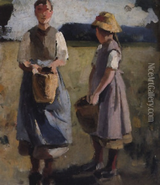 Die Pfluckerinnen Oil Painting - Hans Bachmann