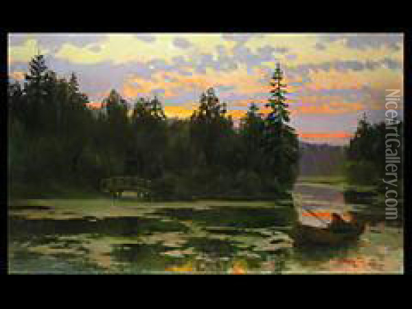 Landschaft Im Abendlicht Oil Painting - Viktor Ivanovich Zarubin