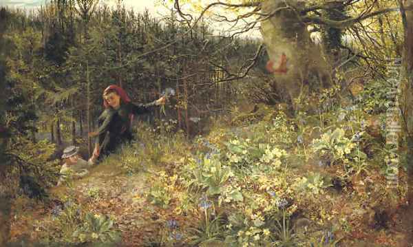 A Woodland Ramble 'When daisies pied and violets blue And Lady-smocks all silver white, and cuckoo buds of yellow hue' - William Shakespeare Oil Painting - Charles James Lewis