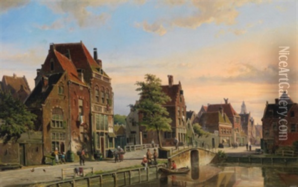 Gracht In Amsterdam Mit Blick Auf Das "rembrandts Huis" Oil Painting - Willem Koekkoek