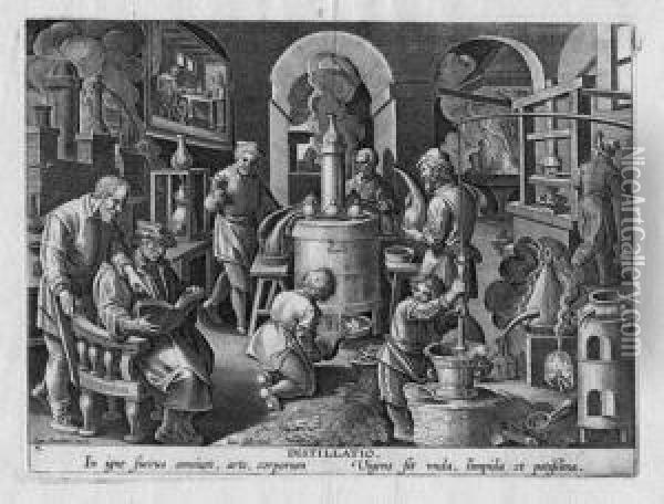 Distillatio; Hyacum Et Lues Venerea Oil Painting - Jan van der Straet
