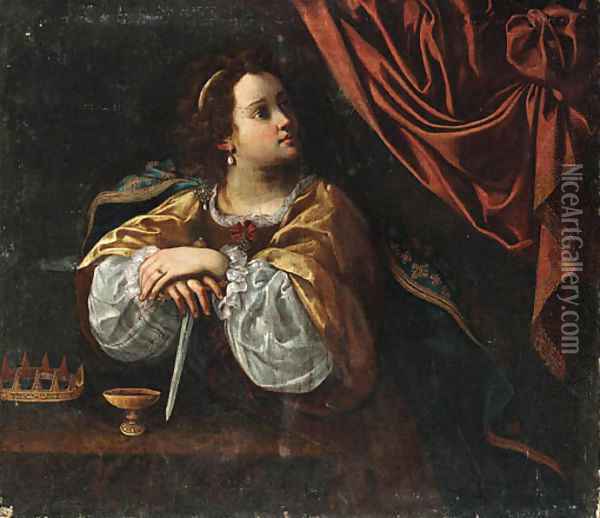 A queen with a crown, cup and dagger in an interior Oil Painting - Neapolitan School