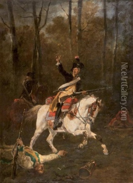 Bataille En Foret, 1873 Oil Painting - John Lewis Brown