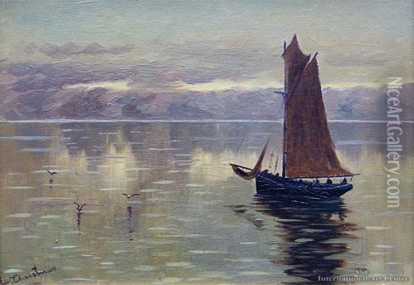 Sailboat, Lake Te Anau Oil Painting - Ernest William Christmas