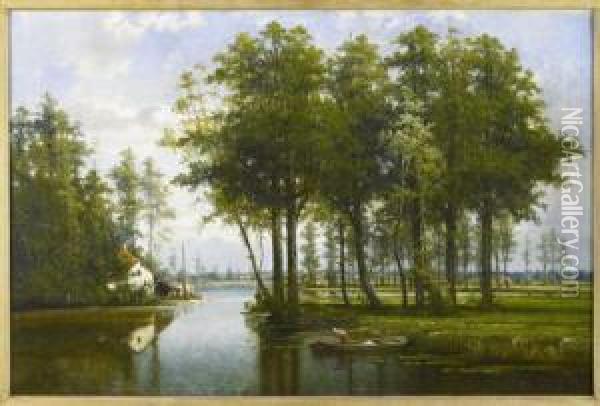 On The Riverbank Oil Painting - Louis Pulinckx