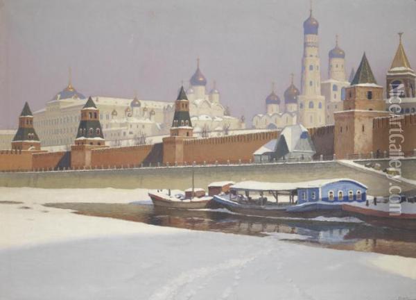 The Kremlin Under Snow Oil Painting - Mikhail Markianovitch Guermatcheff