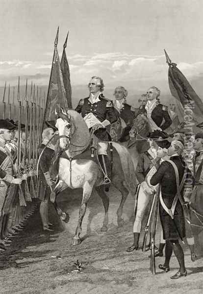 George Washington taking command of the Army, 1775, from 'Life and Times of Washington', Volume I, 1857 Oil Painting - Alonzo Chappel