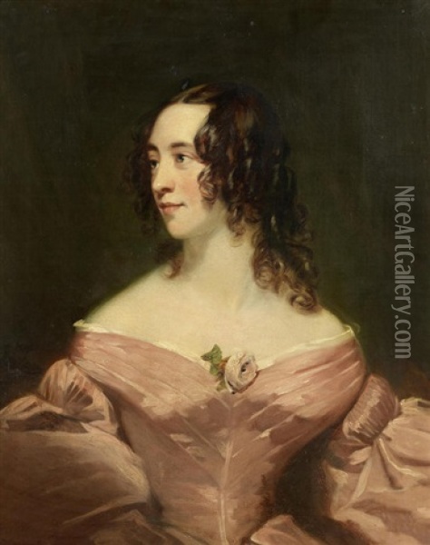 Portrait Of A Lady, Half-length, In A Pink Dress Oil Painting - Thomas Phillips