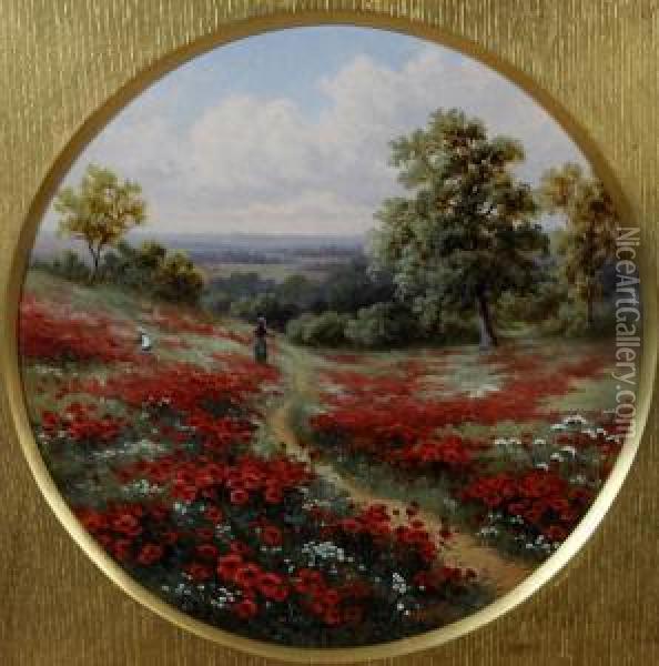 'bluebells' And 'poppies' Oil Painting - Daniel H. Winder