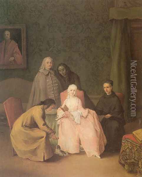The Visit Oil Painting - Pietro Falca (see Longhi)
