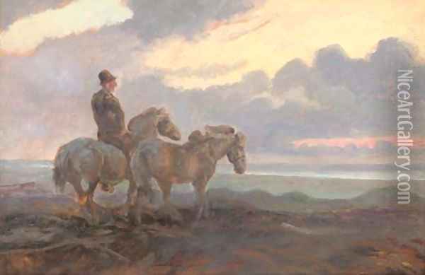 Icelandic horses Oil Painting - Continental School
