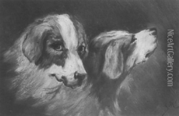 Hundeportrait Mit Zwei Weis-rot Gefleckten Jagdhunden Oil Painting - John Atkinson