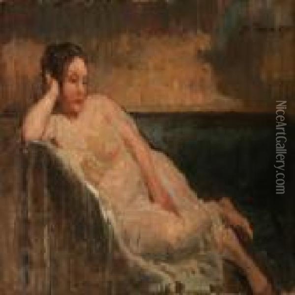 A Nude Female In A Coach Oil Painting - Julius Paulsen