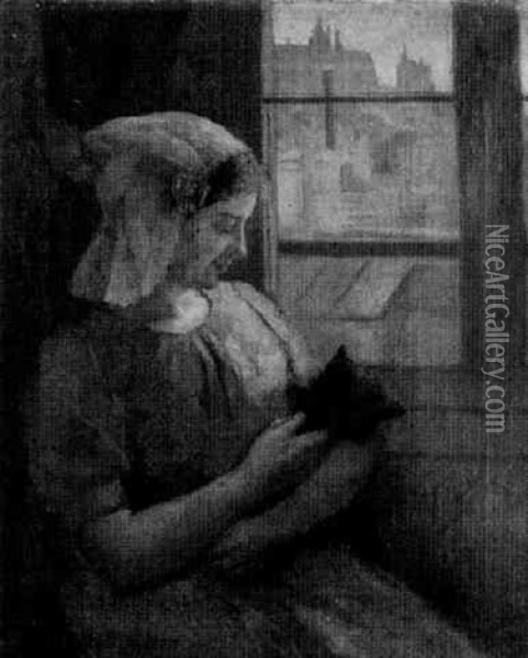 Junge Frau Mit Katze Oil Painting - Charles Maurin