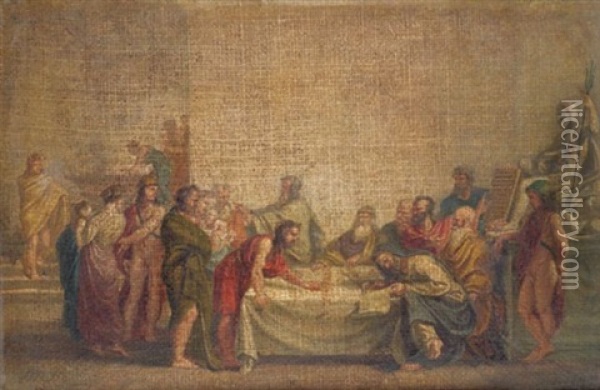 Versammlung Antiker Philosphen Oil Painting - Giuseppe Diotti