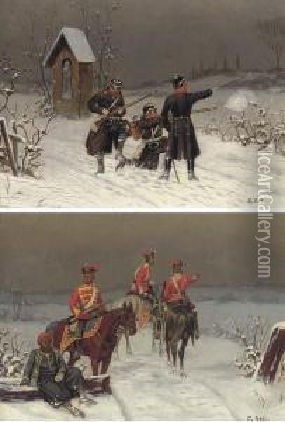 Dragoons In The Snow; And Prussian Infantry Oil Painting - Christian I Sell