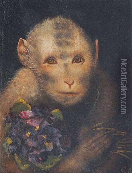 Affe Mit Stiefmutterchen Oil Painting - Gabriel von Max