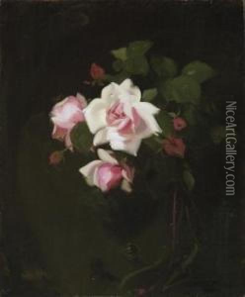 La France
 . Rose Still Life. Signed Bottom Right: Stuart Park. Oil On Canvas. 61 X 50,5cm. Framed Oil Painting - James Stuart Park
