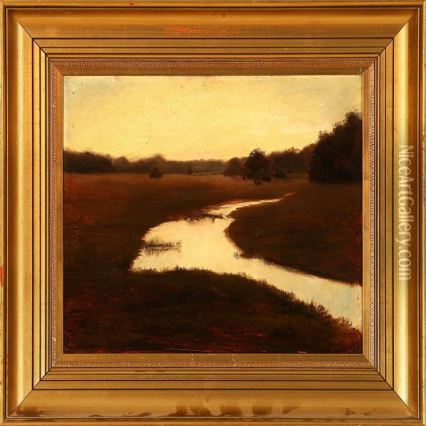 Field Landscape Inthe Evening Sun Oil Painting - Christian Clausen