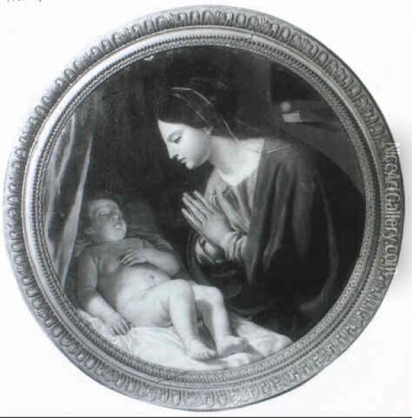 La Vierge Adorant L'enfant Endormi Oil Painting - Jacques Sarazin