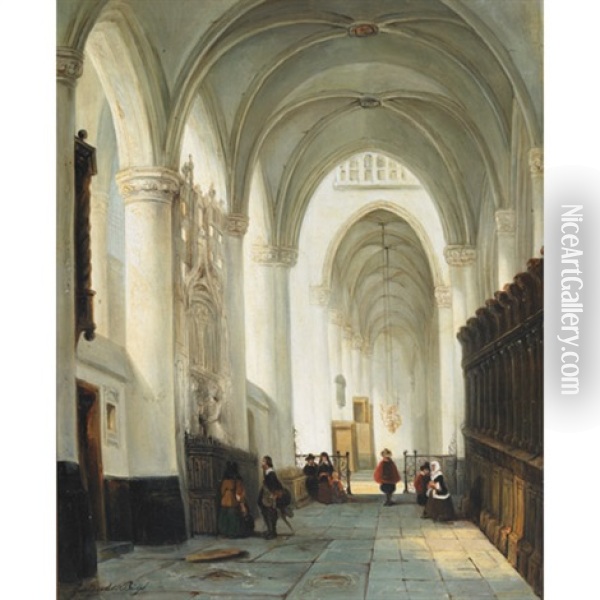 Sunlit Cathedral With Townspeople Oil Painting - Geertruida Maria Buys