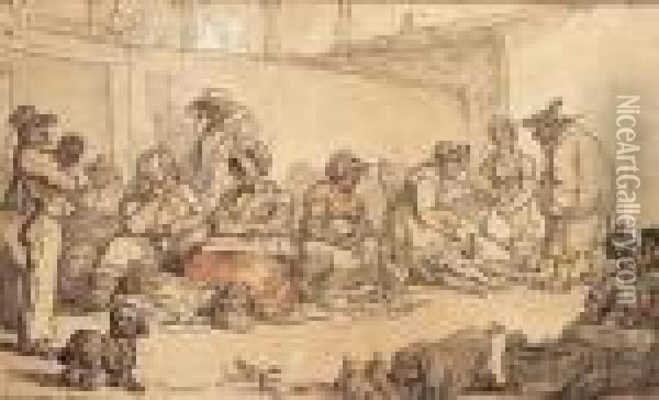 Plymouth Dock Oil Painting - Thomas Rowlandson