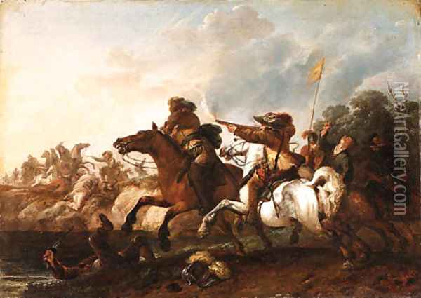 A Cavalry Engagement Oil Painting - Philips Wouwerman