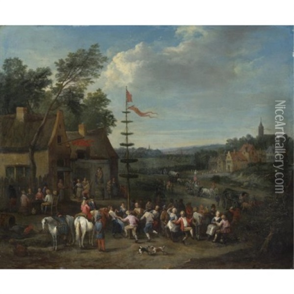 A Village Fair With Figures Dancing Around A Maypole Oil Painting - Karel Breydel