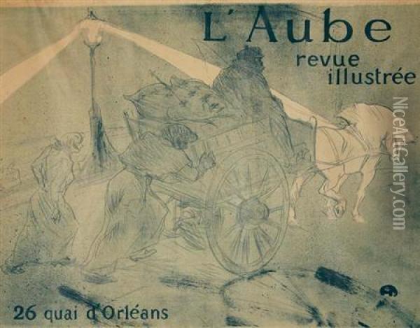 L'aube Lithograph Printed Inblues Oil Painting - Henri De Toulouse-Lautrec