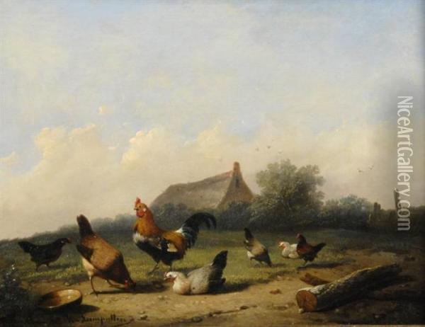 Roosters And Hens Oil Painting - Cornelis van Leemputten