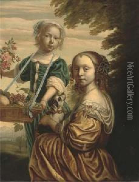 Double Portrait Of Two Girls Oil Painting - Bartholomeus Van Der Helst