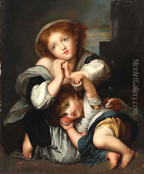 Two children with a dog Oil Painting - Jean Baptiste Greuze