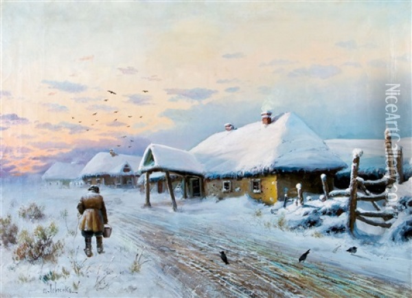 Winterlandschaft Von Der Untergehenden Sonne Illuminiert Oil Painting - Petr Alekseevich Levchenko
