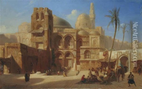 Le Saint Sepulcre A Jerusalem Oil Painting - Eugene Napoleon Flandin