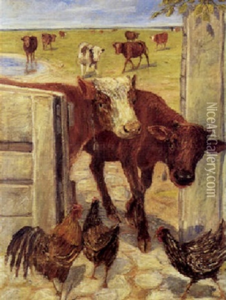 Kalve Ved Gammelvaerks Lage. Saltholm Oil Painting - Theodor Philipsen