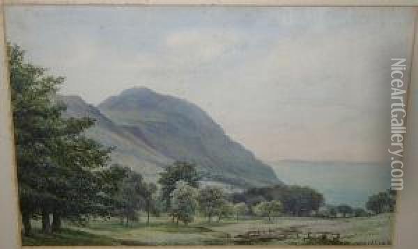 A Coastal Vale, Signed 'lennard Lewis', Watercolour Over Traces Of Pencil Oil Painting - Lennard Lewis