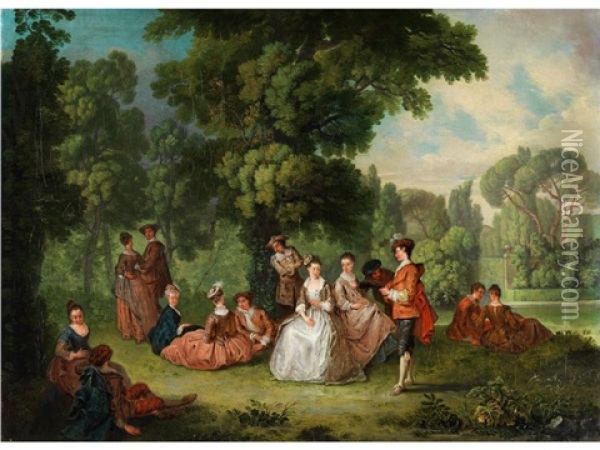 Galante Rokoko-gesellschaft Im Park Oil Painting - Pieter Angillis