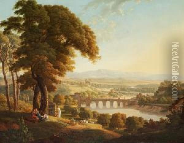 The Outskirts Of Rome With A View Of Ponte Mole Oil Painting - Peter Birmann
