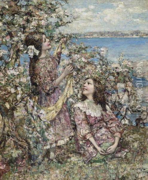 Amidst The Spring Blossom Oil Painting - Edward Atkinson Hornel