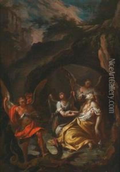 Santa Margherita Con Gli Angeli In Una Grotta Oil Painting - Johannn Jakob Zeiller