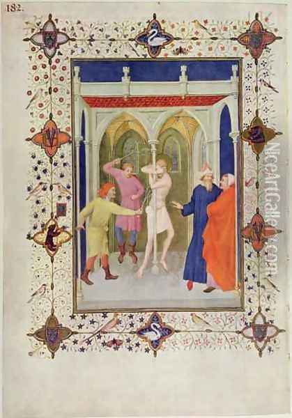 Hours of the Cross Tierce The Flagellation of Christ from the Tres Riches Heures du Duc de Berry Oil Painting - Jacquemart De Hesdin