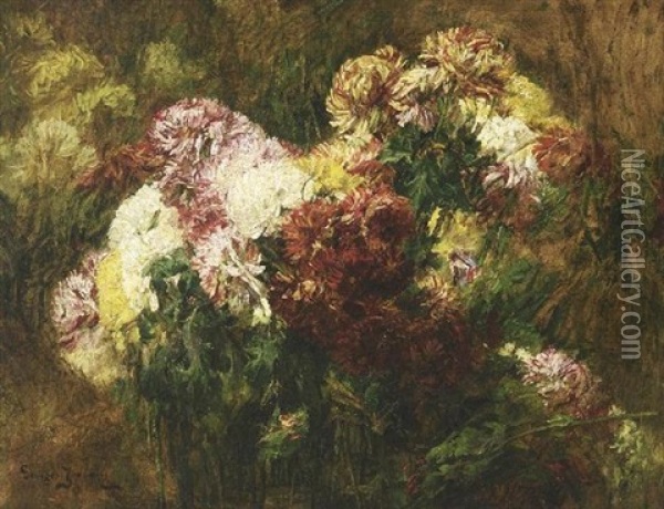 Stilleben Mit Chrysanthemen Oil Painting - Georges Jeannin
