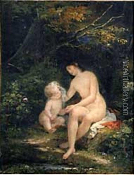 Baigneuse Sechant Son Enfant Oil Painting - Louis Edouard Rioult