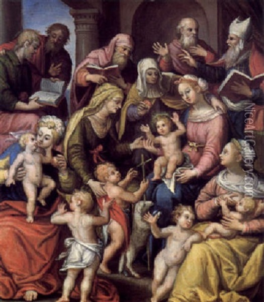 La Sacra Famiglia Con Santi Oil Painting - Marco da Siena Pino