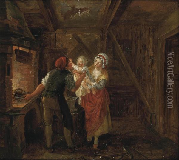 A Family In A Forge Oil Painting - Marc-Antoine Bilcoq