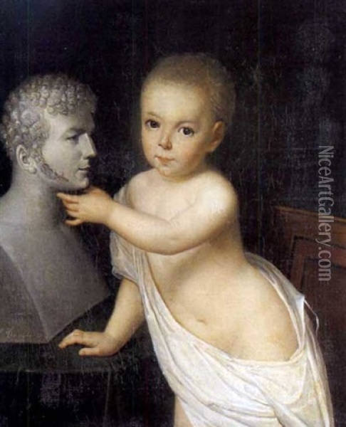 Enrico V Bambino Davanti Al Busto Di Suo Padre, Il Duca Di Berry Oil Painting - Louis Benjamin Marie Devouges