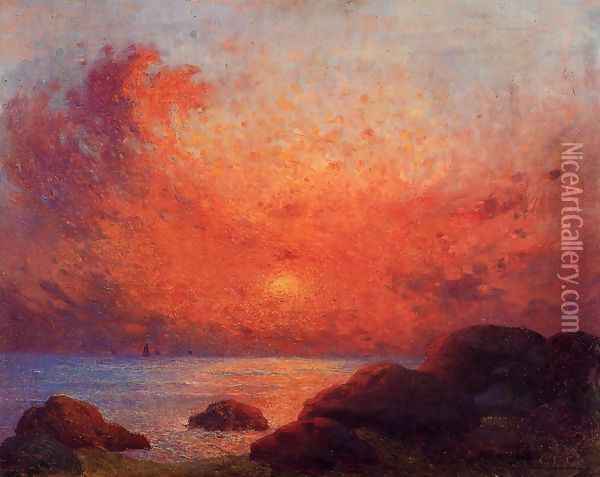 The Sun Setting Oil Painting - Ferdinand Loyen Du Puigaudeau