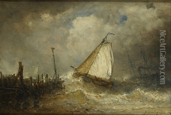 Verlaten Van De Haven Bij Woelige Zee Oil Painting - Hendrik Frans (Henri) Schaefels