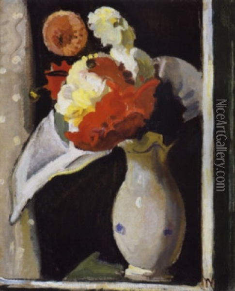 Fleurs A La Fenetre Oil Painting - Jean Van Den Eeckhoudt